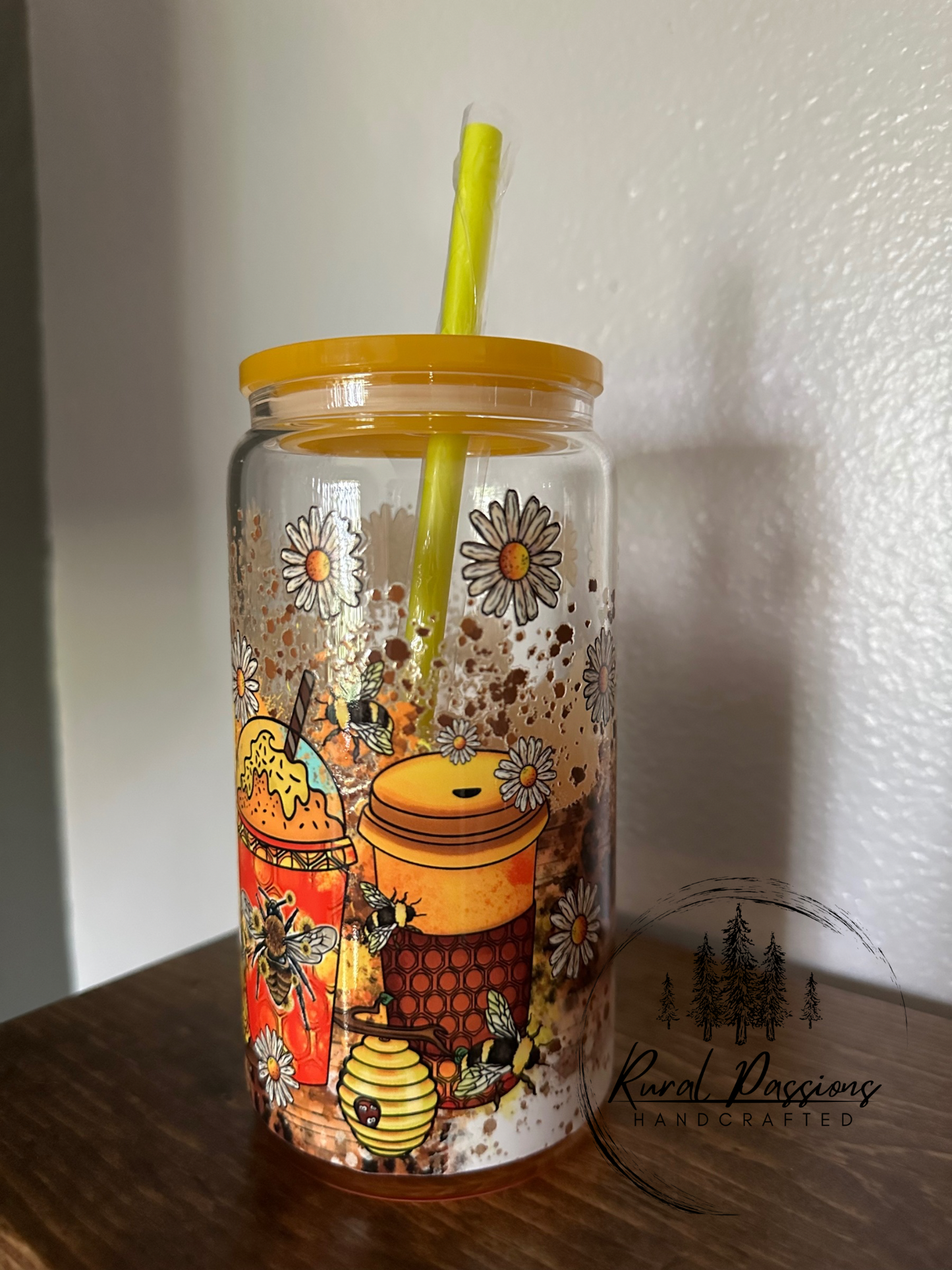 Coffee n Bees 16oz Ombré Glass Can