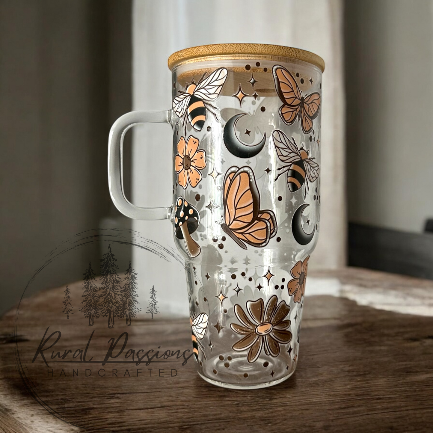 Bees and Butterflies 32oz Glass Handled
