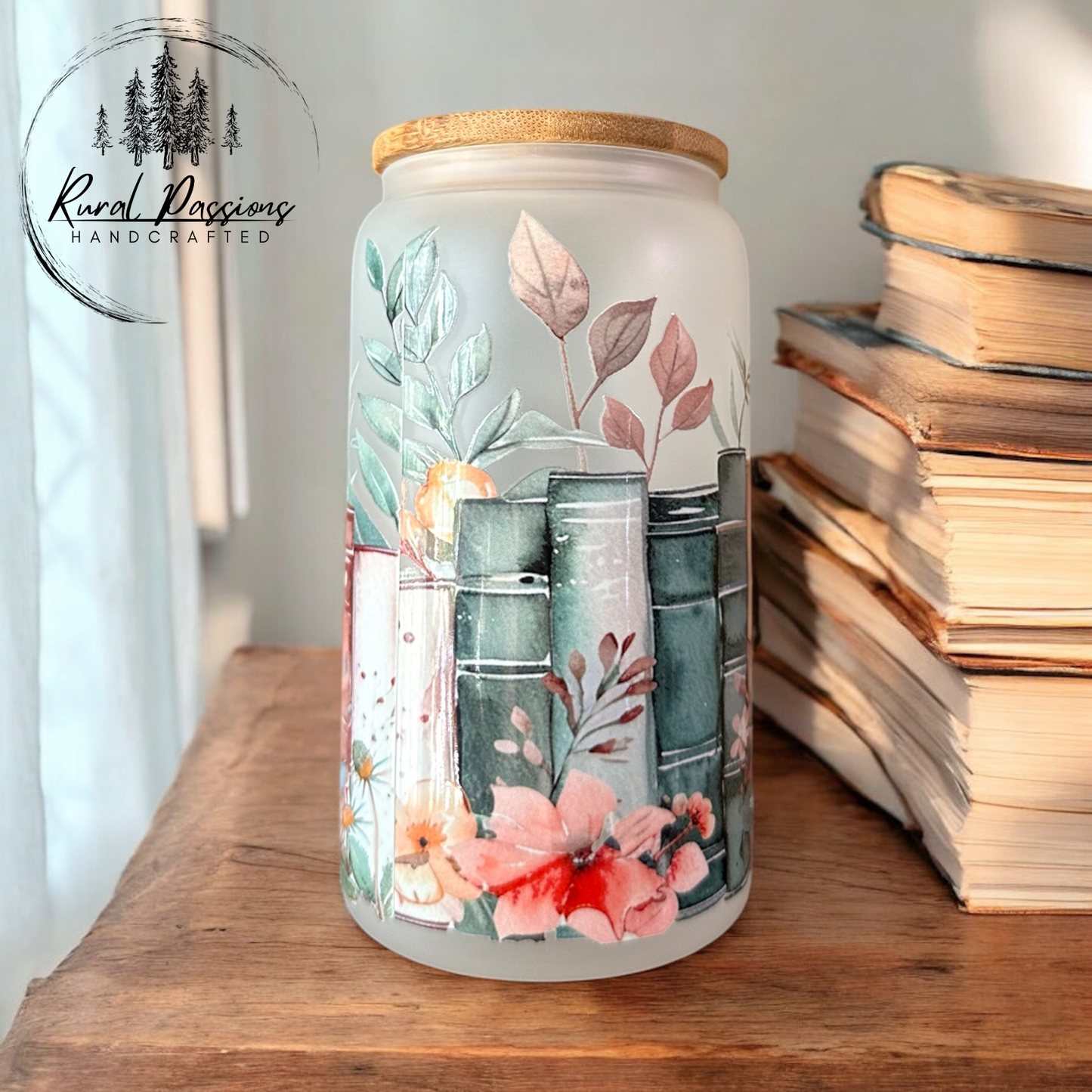 Floral Book Frosted Glass 16oz