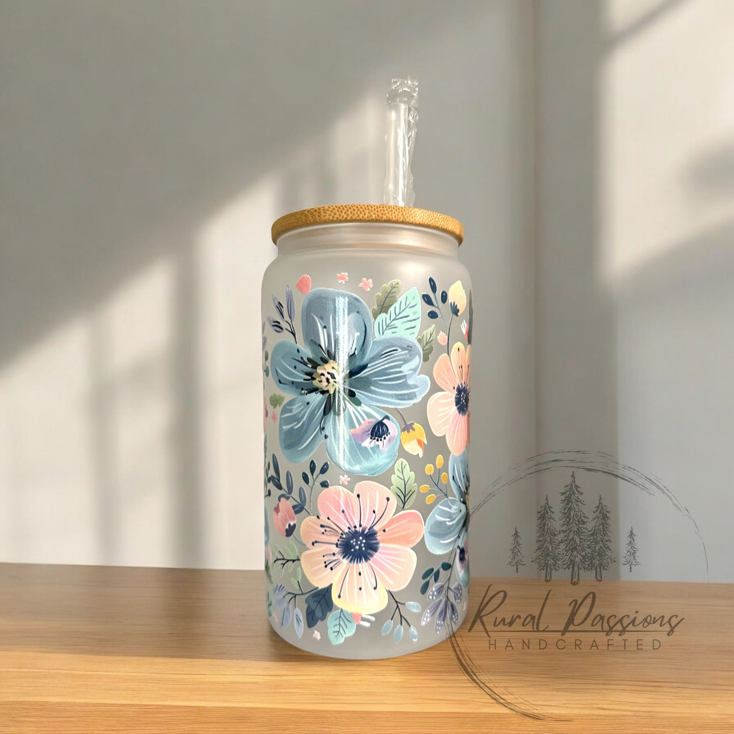 Floral Frosted Glass Can 16oz