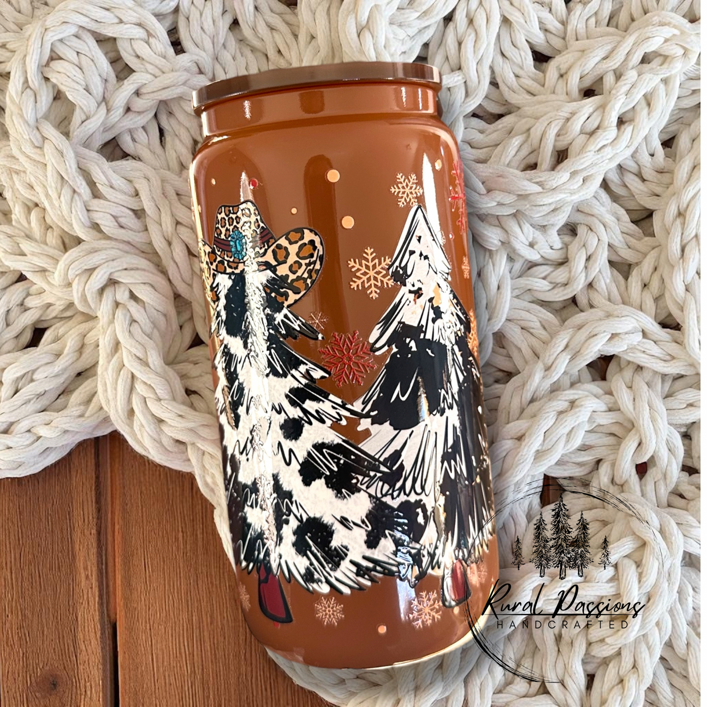 Western Christmas 16oz Glass Can