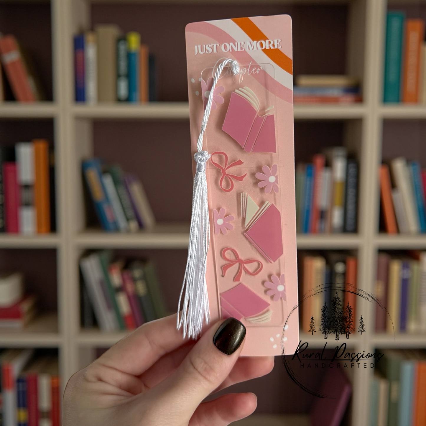 Pink Books and Bows Acrylic Bookmark
