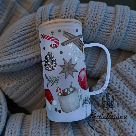 Peppermint Cocoa 22oz Frosted Glass w/ Handle