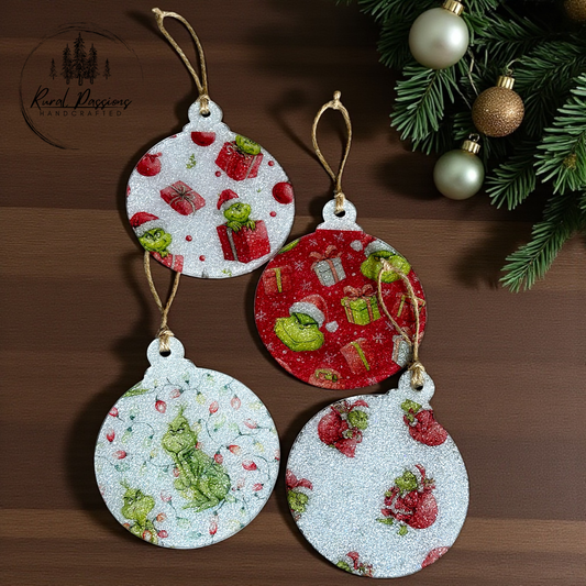 Mean Green Guy Ornaments (4pk)