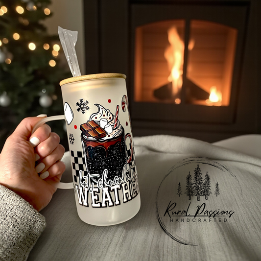 Hot Chocolate 22oz Frosted Handled Glass Tumbler