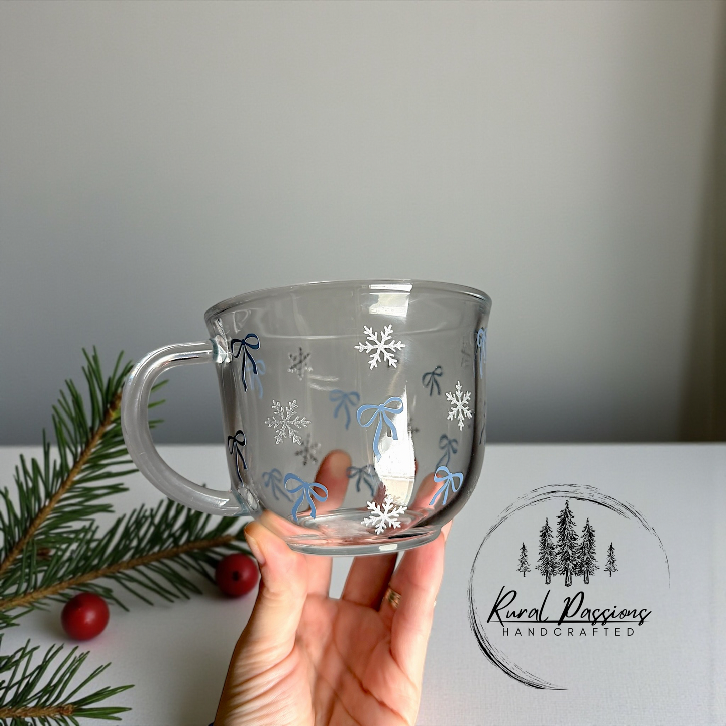 Winter Bows Glass Mug