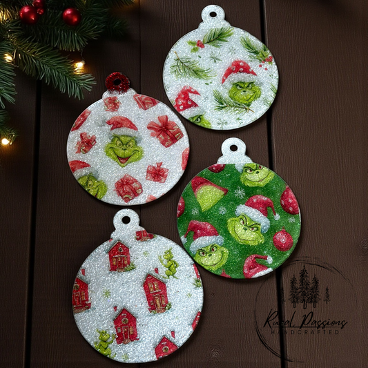 Mean Green Guy Ornaments (4pk)