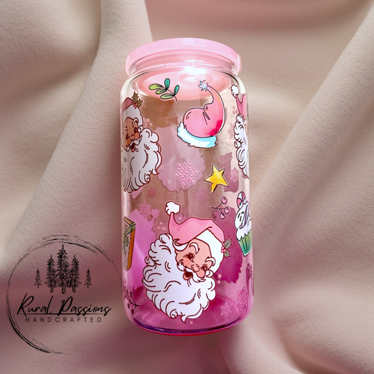 Pink Santa 16oz Ombré Glass Can