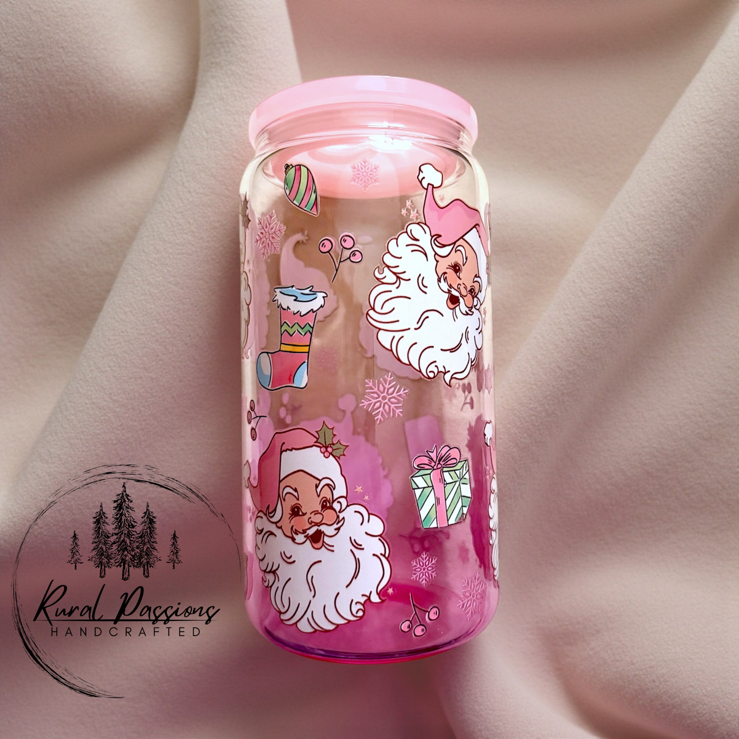 Pink Santa 16oz Ombré Glass Can