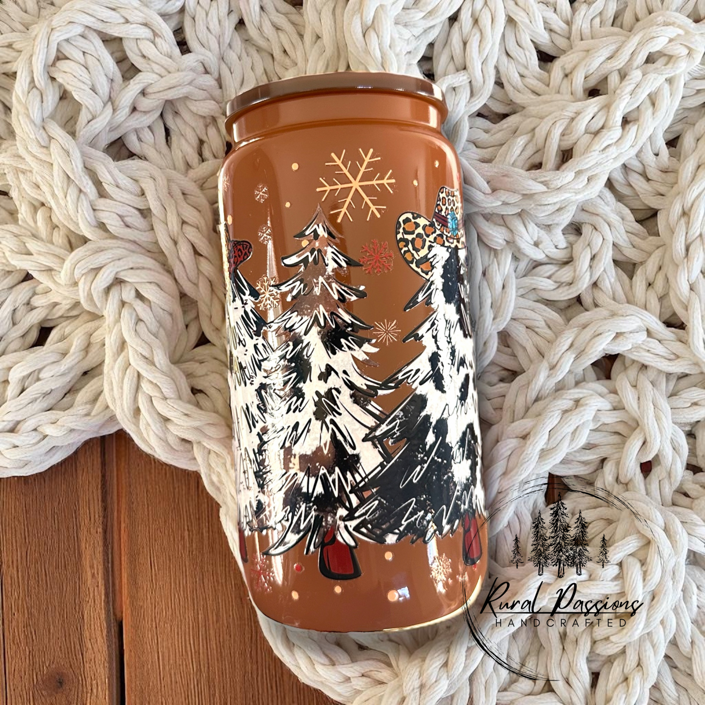 Western Christmas 16oz Glass Can