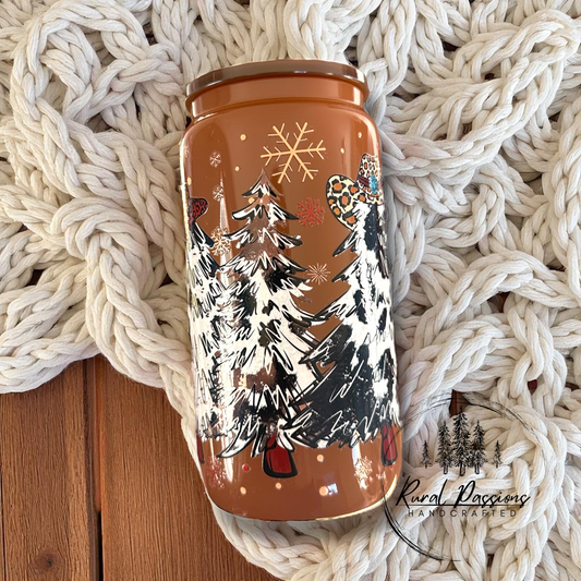 Western Christmas 16oz Glass Can